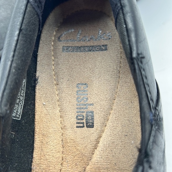 Clarks Black Leather Slip on Shoes with 2 inch Wedge Style Heel size 6.5 - Picture 10 of 11